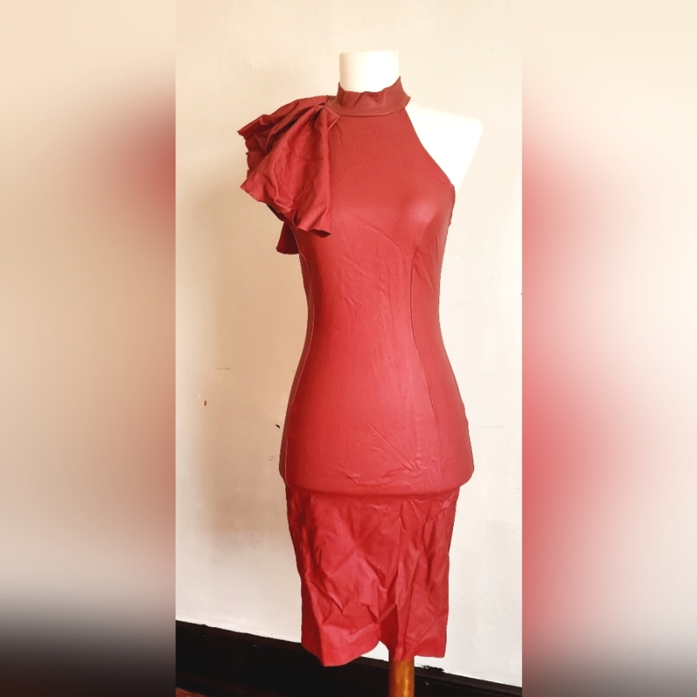 MYSTIC Vegan Leather Midi Dress